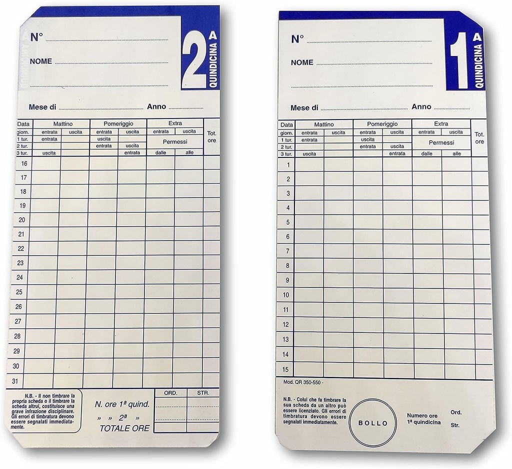 QR350‑550 Time Recorder Cards