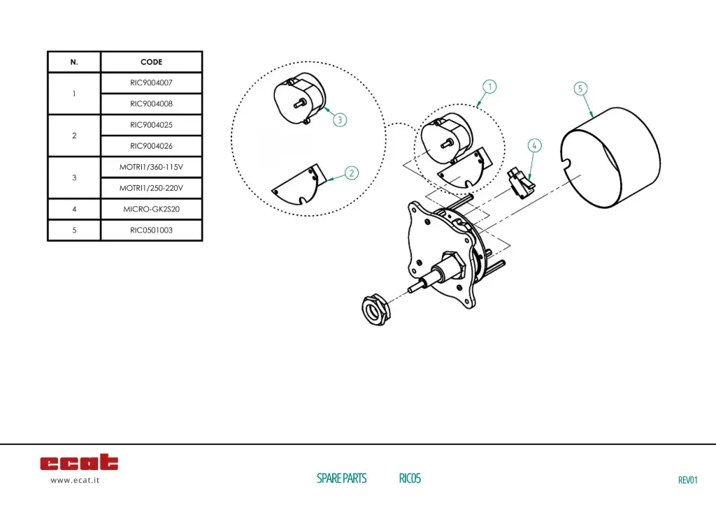 KIT MOTORIDUTTORE COMPLETO PER RIC05 - 110V - UL