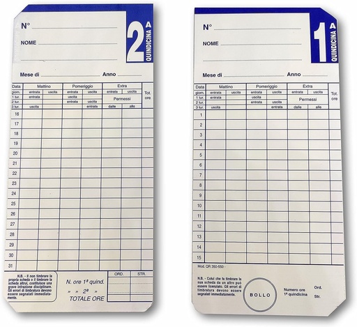 [TIM8504003] QR350‑550 Time Recorder Cards